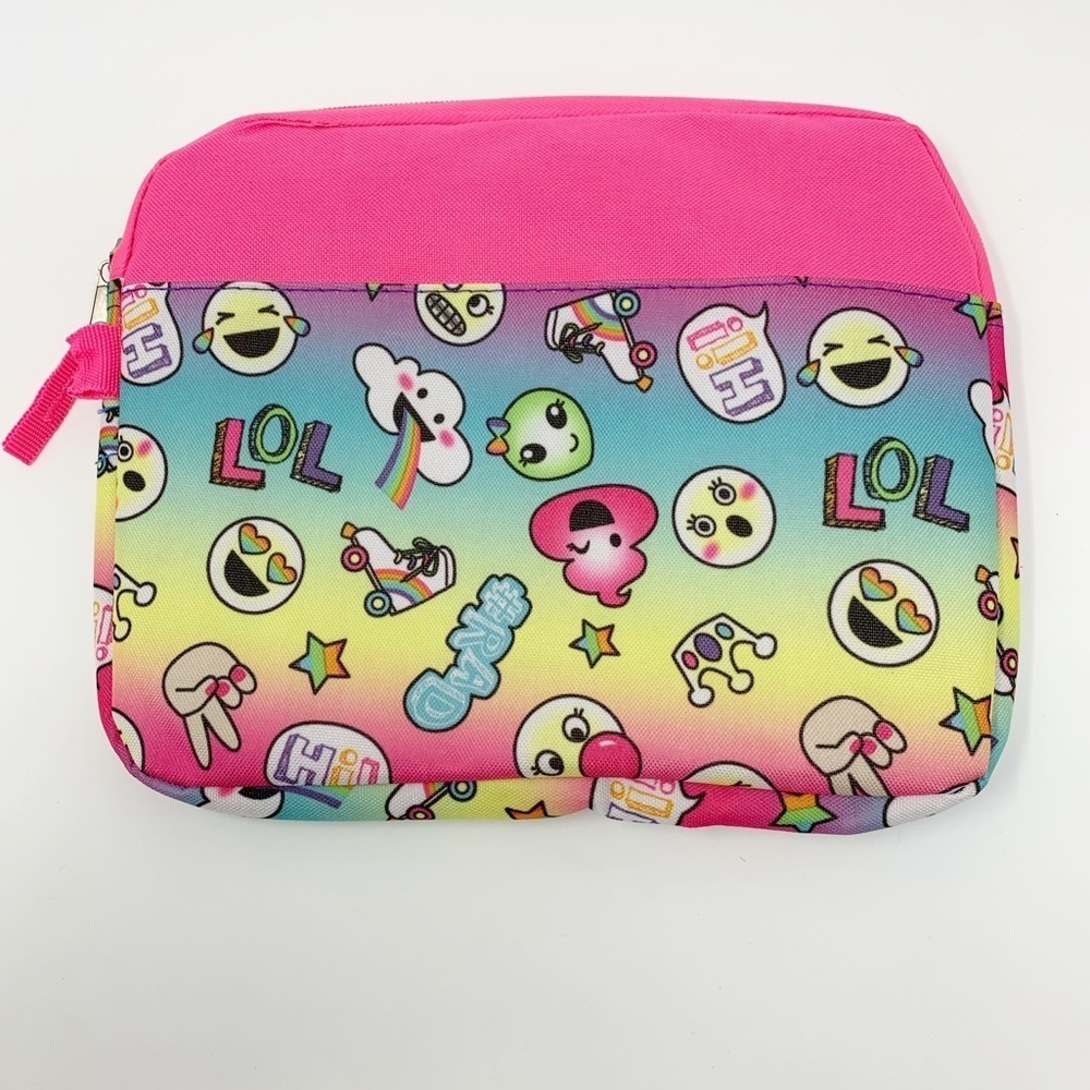 Girls Emoji Graphic Rainbow Zip Up IPad Bag